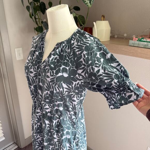 GAP Floral Midi Dress XS Puff Half Sleeve Cinched Waist  Cottagecore Lighweight - Picture 4 of 10